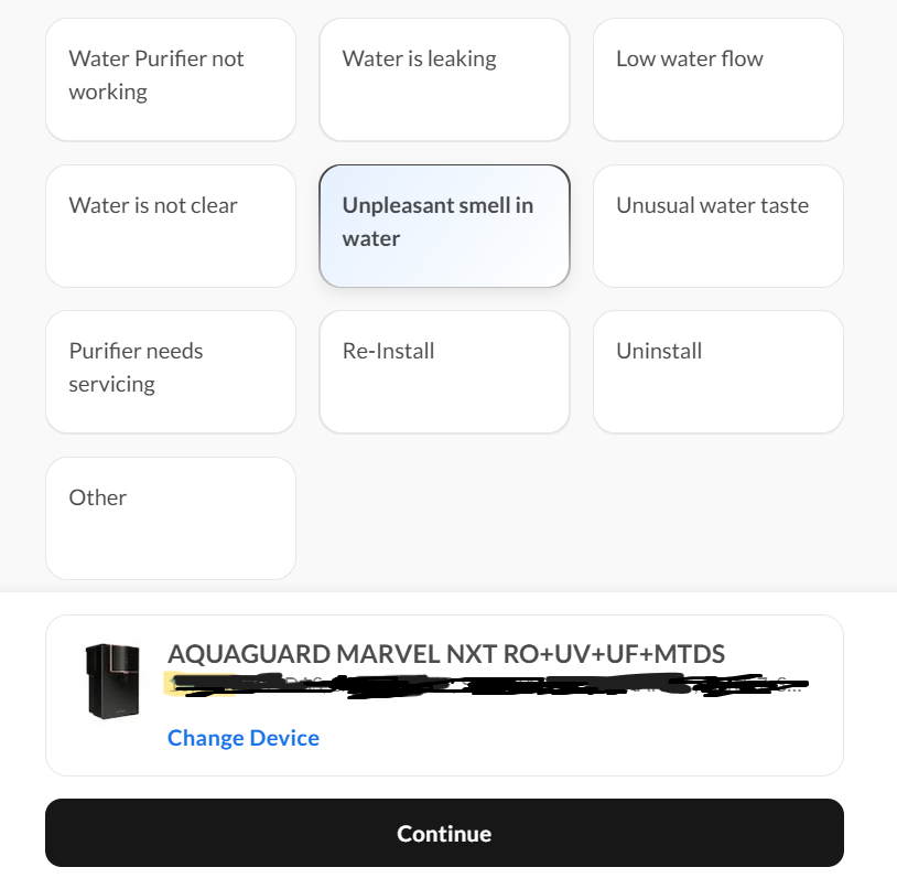 Aquaguard Service Appointment booking Request stage 1