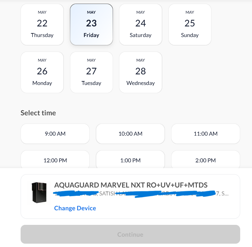 Aquaguard Service Booking Stage 2