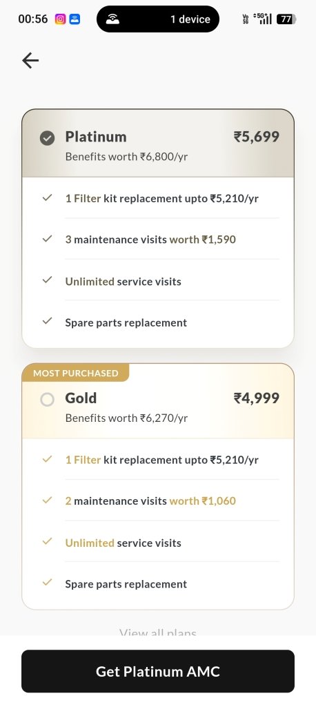 Aquaguard Marvel NXT1X filter life RO AMC plan Screenshot