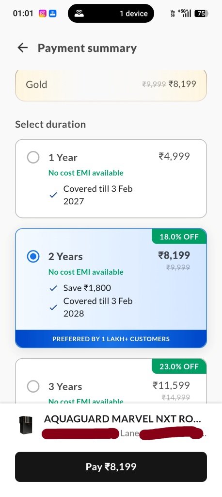 Aquaguard Discount offer for 3 Year AMC plan