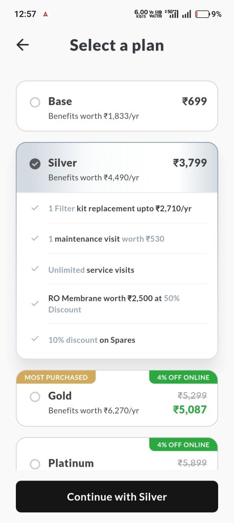 Aquaguard Silver AMC plan Screenshot